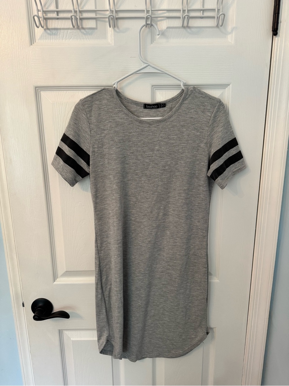 Boohoo Gray Crewneck Tee Dress with Black Logo Tag